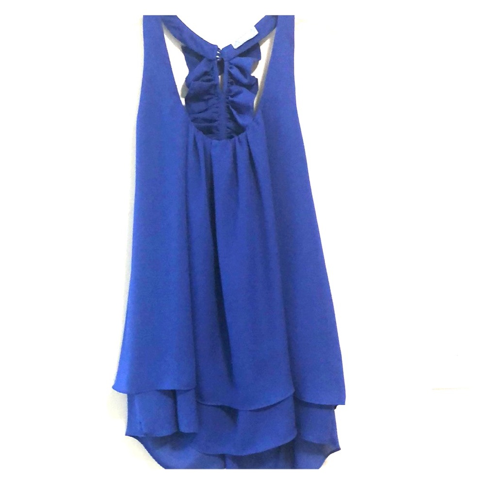 Vizio Blouse Top Ruffle Back Sleeveless Blue EUC SZ L